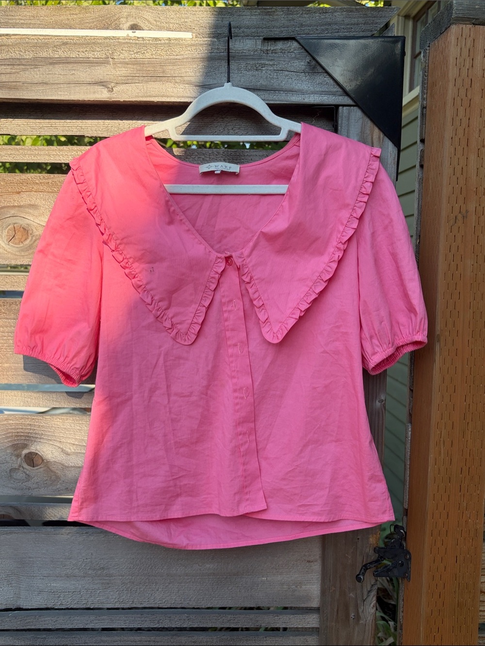 Wayf Pink Ruffle-Trim Button Down Top - Picture 4 of 8